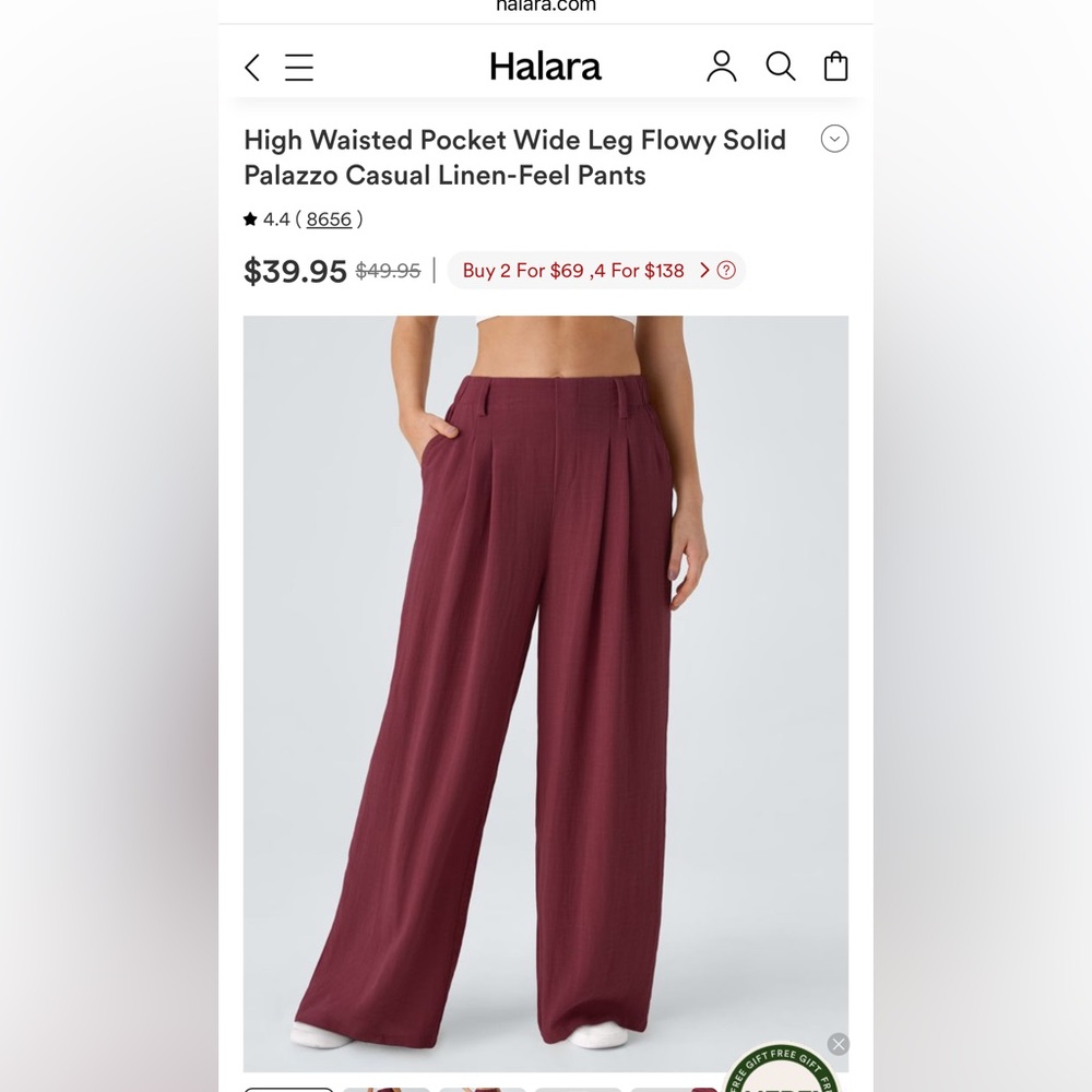 HALARA Maroon Wide-Leg Women's Pants
